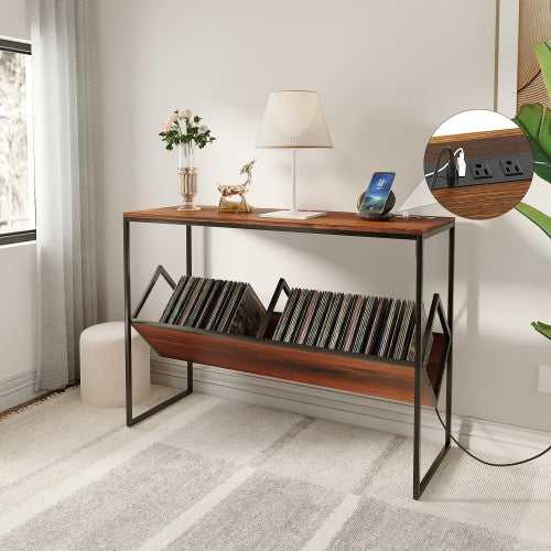 ODIKA Console Table, 109cm Industrial Millwork Wood Entryway Table with Power Outlets and USB Ports for Home, Entryway, Living Room, Office ODIKA Console Table, 109cm Industrial Millwork Wood Entryway Table with Power Outlets and USB Ports for Home, Entryway, Living Room, Office